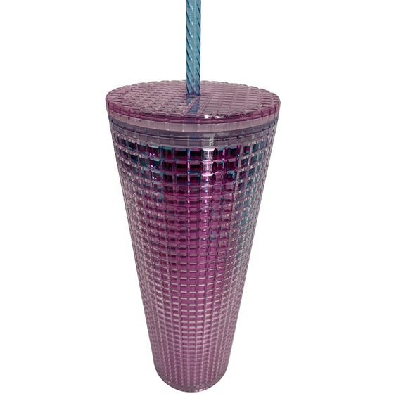 Starbucks Tumbler Iridescent Grid Pink Venti 24oz Summer 2021 6559 NWT Barbie - Picture 4 of 8